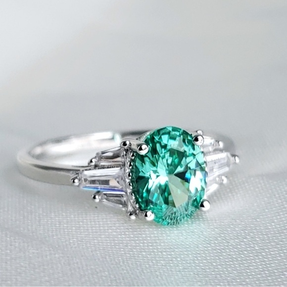 NEW Solid Sterling Silver Lab Mint Sapphire Ring - Picture 6 of 14